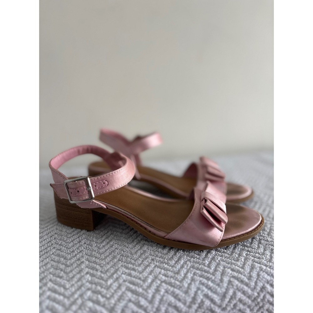 Art Class Girls Pink Satin Bow Dress Sandals Ankle Strap Block Heel Size 4